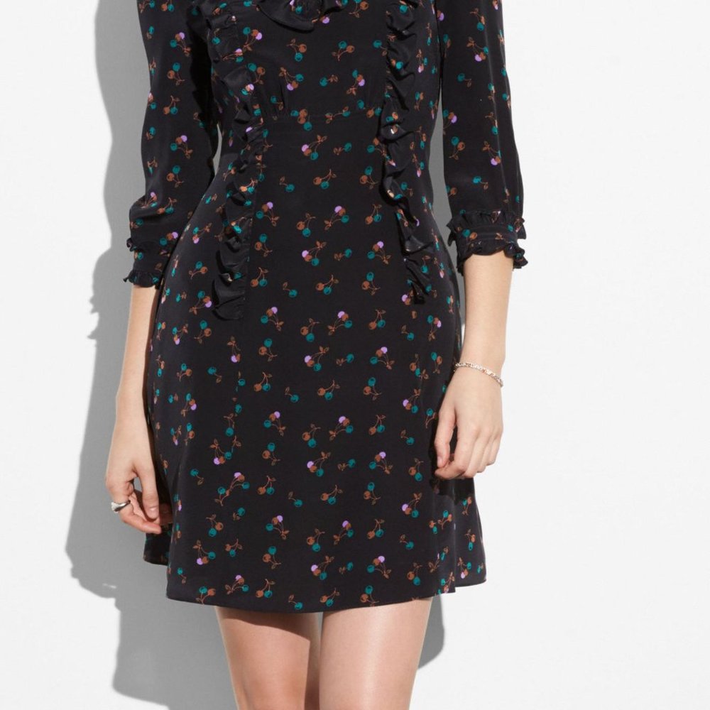Coach Cherry Print Silk Western Shirt Dress NWT - Picture 3 of 6